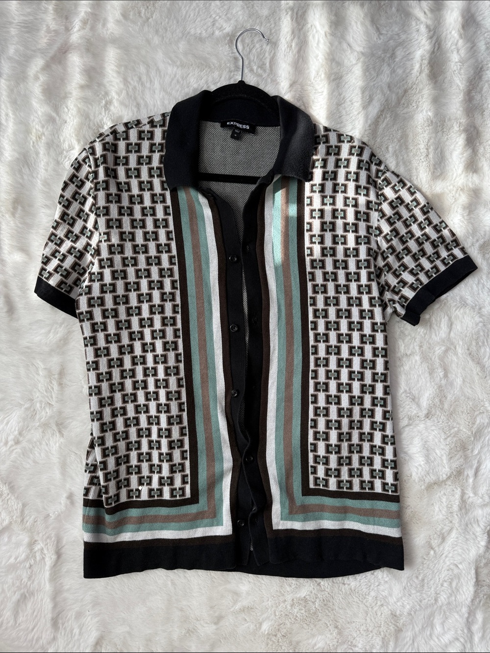 Express Short-Sleeve Knit Polo Cardigan - Black, Brown, Cream & Mint